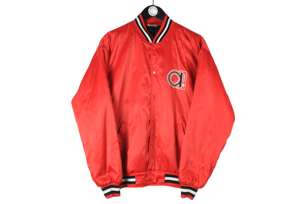 Vintage Adidas Bomber Jacket Large size men's oversized retro red bright windbreaker street style authentic athletic clothing 90's brand sport streetwear big logo RUN DMC