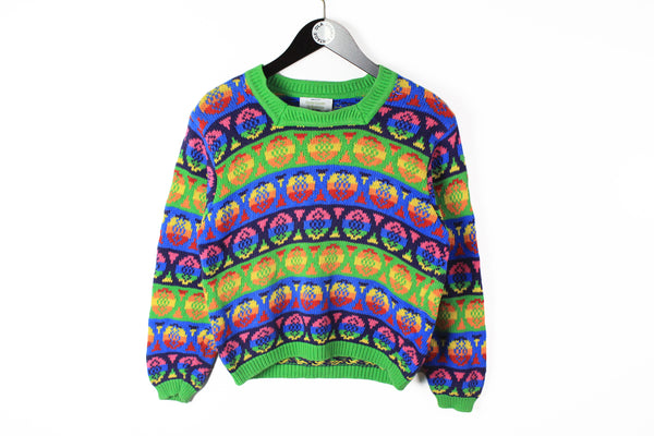 Vintage United Colors Of Benetton Sweater Women's 46 multicolor green 90s oversize sweatshirt knitted
