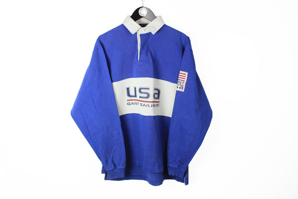 Vintage Gant Rugby Shirt Large USA Sailing Collared sweatshirt blue big logo 90s style