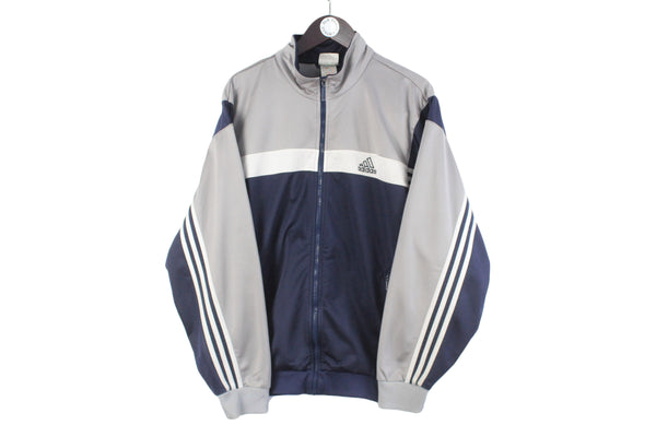 Vintage Adidas Tracksuit Large gray blue 90s sport suit retro classic big logo jacket and pants