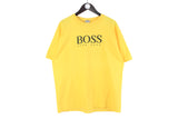 Vintage Hugo Boss T-Shirt XLarge yellow big logo 90s retro style cotton tee