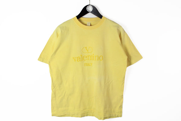 Vintage Valentino Bootleg Big Embroidery Logo T-Shirt Small / Medium yellow cotton basic tee