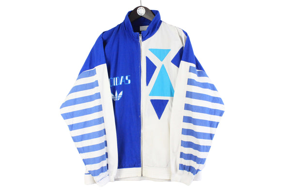 Vintage Adidas Track Jacket XXLarge white blue 90s big logo rare retro style windbreaker sport classic