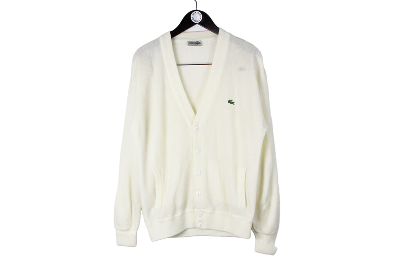 Vintage Lacoste Cardigan Medium / Large size men's Jumper white beige small logo classic basic sweater button up casual street style rare retro knit