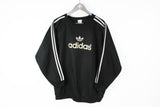 Vintage Adidas Sweatshirt Small big logo black polyester classic white 3 stripes