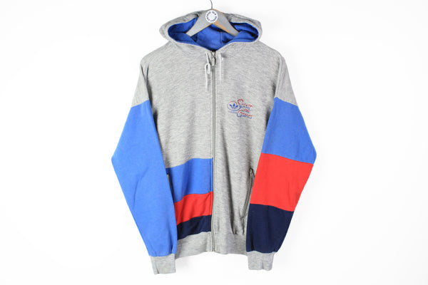 Vintage Adidas Hoodie Full Zip Medium made in Hong Kong gray blue 80s sport sweatshirt Spirit of the Games