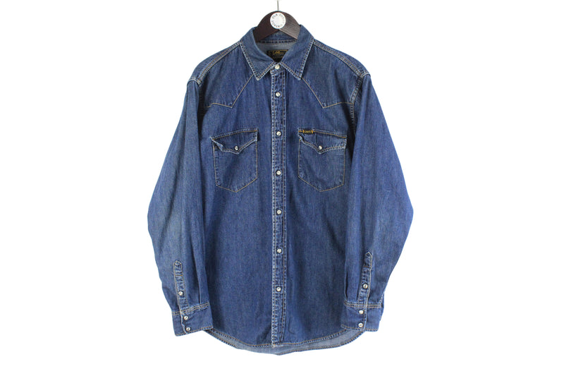 Vintage Lee Shirt Large blue 90s retro cotton heavy shirt USA style