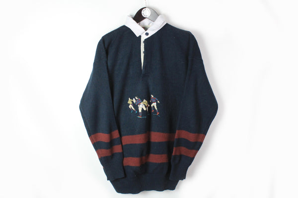 Vintage Rugby Shirt Sweater Large blue big logo football NFL 90s collared pullover