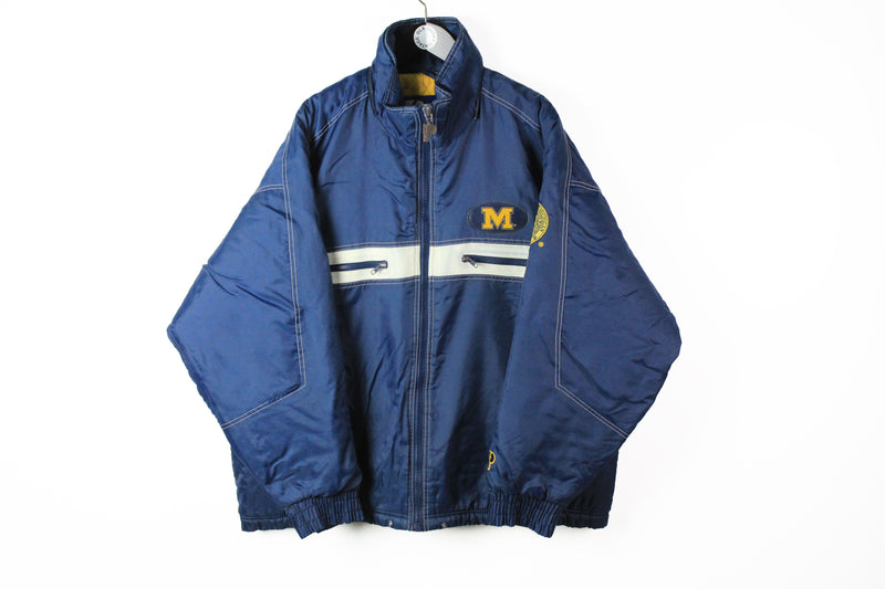 Vintage Michigan Wolverines Pro Player Jacket XLarge big logo 90s blue yellow University puffer winter 