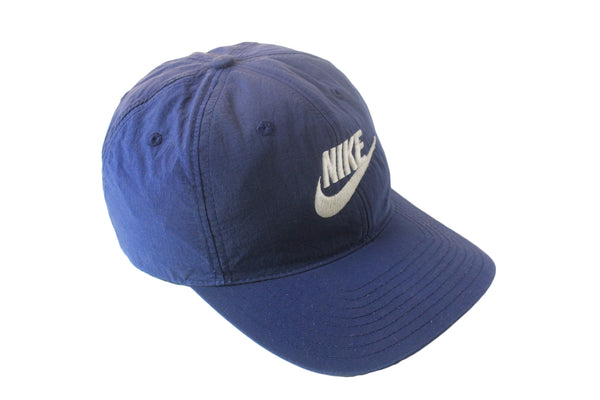 Vintage Nike Cap 90s baseball sport hat big logo navy blue retro style USA headgear