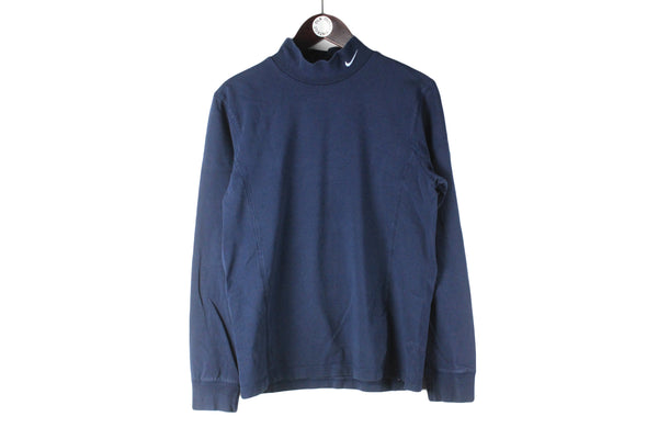 Vintage Nike Turtleneck Small navy blue 90s retro sport style cotton jumper sweatshirt