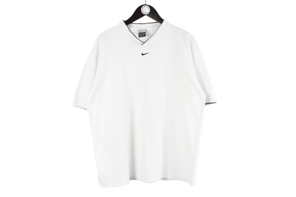 Vintage Nike T-Shirt XLarge white center swoosh logo v-neck retro 90s sport shirt