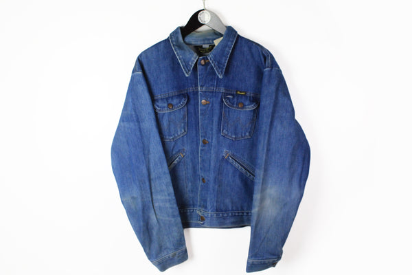 Vintage Wrangler Denim Jacket Large blue 90s jean coat retro style made in USA