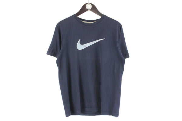 Vintage Nike T-Shirt Medium navy blue big swoosh logo 90s 00s retro classic cotton tee