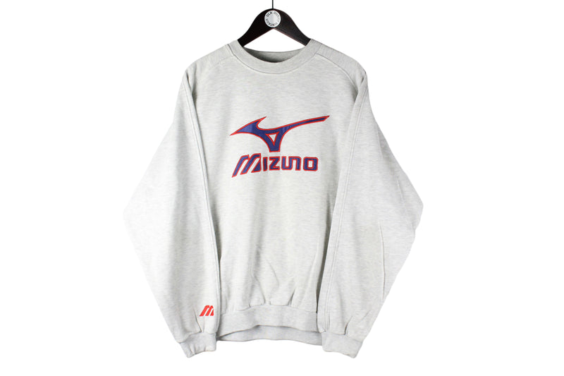 Vintage Mizuno Sweatshirt Large gray big logo 90s retro crewneck sport jumper