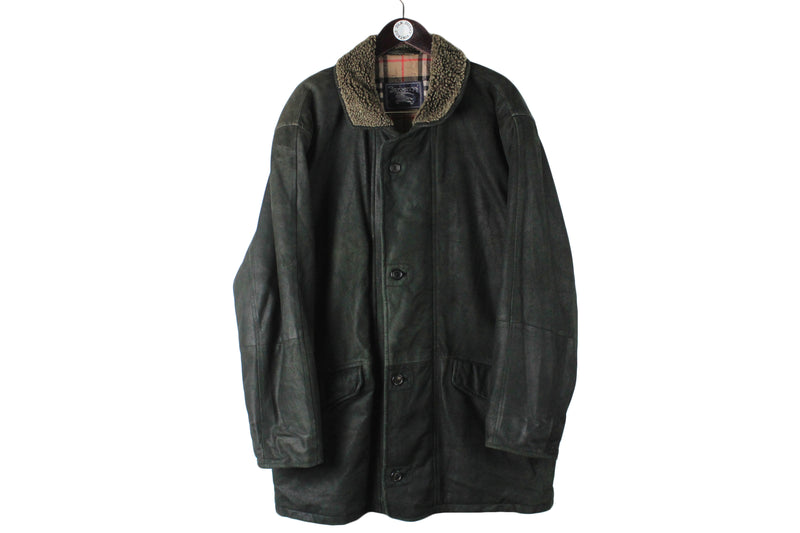 Vintage Burberrys Sheepskin Coat XXLarge 90s real leather heavy luxury black jacket