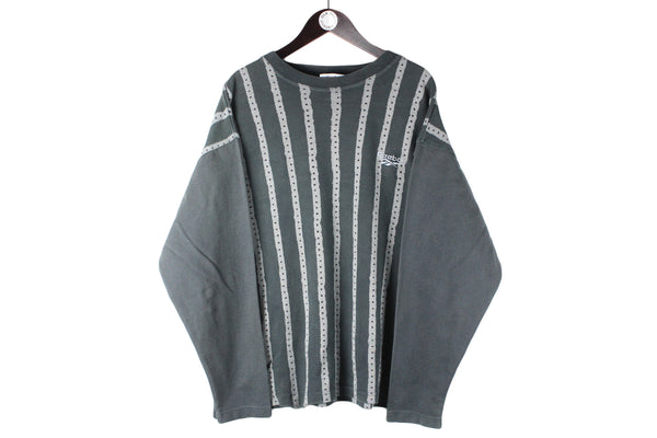 Vintage Reebok Sweatshirt Large / XLarge striped pattern 90s crewneck sport jumper 