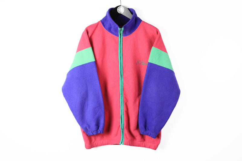 Vintage Fleece Full Zip Large pink blue 90s sport ski sweater