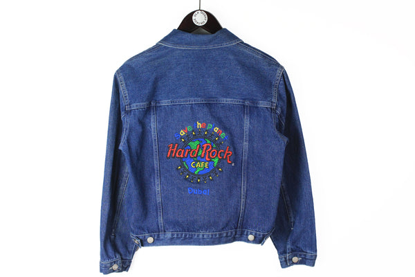 Vintage Hard Rock Cafe Dubai Denim Jacket Women's Medium multicolor logo 90s retro style jean coat