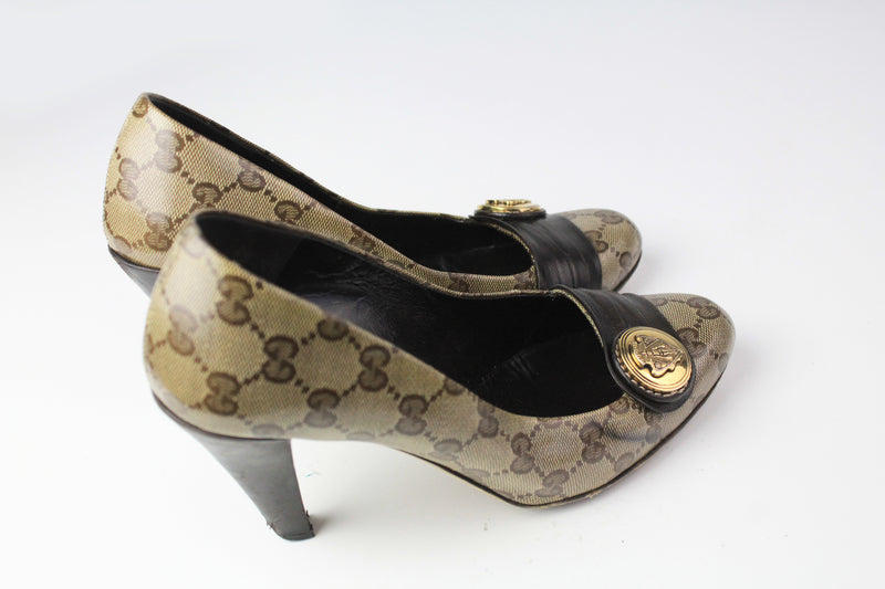 Gucci Beige/Cream GG Canvas and Leather Horsebit D'orsay Pumps Size 40 Gucci  | TLC