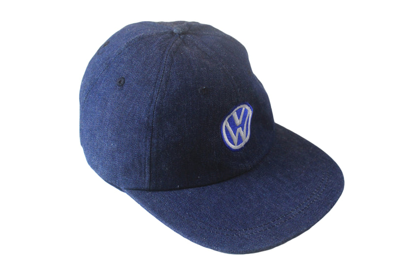 Vintage Volkswagen Cap navy blue denim big logo hat 90's retro style racing headgear