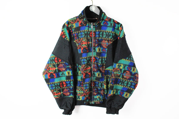 Vintage Fleece Full Zip Medium multicolor 90s sport style sweater ski crazy abstract pattern jacket