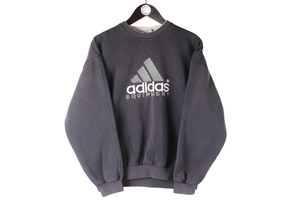 Vintage Adidas Equipment Bootleg Sweatshirt Small  black big logo embroidery 90s retro sport style jumper