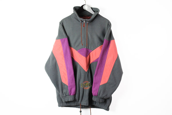 Vintage Fleece Half Zip Large / XLarge gray oversize multicolor 90s sport style