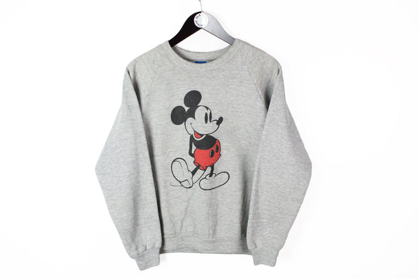  Vintage Mickey Mouse Disney Sweatshirt Women's Large gray big logo 80s made in USA cartoon crewneck