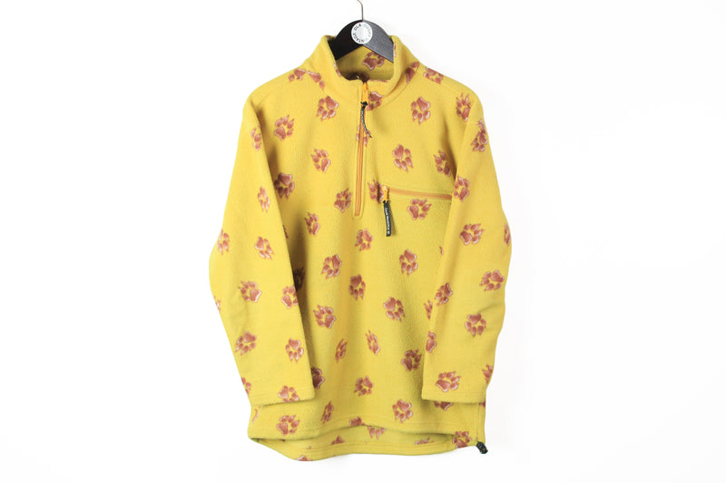 Vintage Jack Wolfskin Fleece 1/4 Zip Small yellow monogram 90s winter outdoor sweater