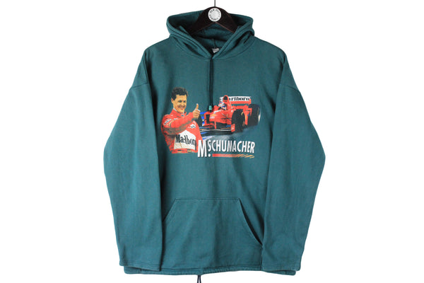 Vintage Michael Schumacher Hoodie Medium 90s racing Ferrari green hooded jumper retro race 