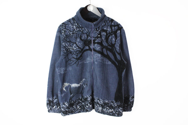 Vintage Horse Fleece Full Zip Small blue 90s animal sweater