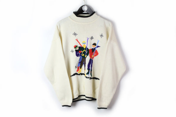 Vintage Ski Sweater Medium / Large winter pattern turtleneck skating jumper mountain Alps style