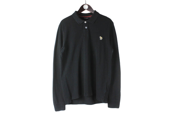 Paul Smith Long Sleeve Polo T-Shirt XLarge black small logo collared sweatshirt authentic luxury UK jumper