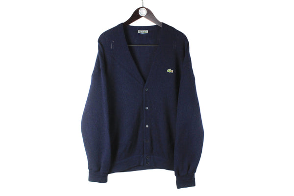 Vintage Lacoste Cardigan Large / XLarge Navy Blue sweater 90s made in France pullover