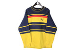 Vintage Puma Sweatshirt XLarge size men's oversize bright pullover rare crewneck yellow big logo long sleeve striped sport authentic athletic 90's 80's 