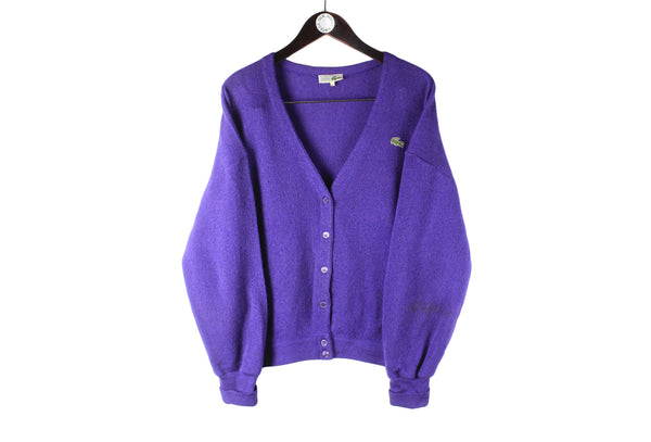 Vintage Lacoste Cardigan Women's XLarge purple button sweater 90s made in France jumper