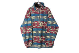 Vintage Fleece XLarge size oversize men's bright multicolor 1/4 zip warm outdoor pullover 90's 80's mountain winter warm sweater