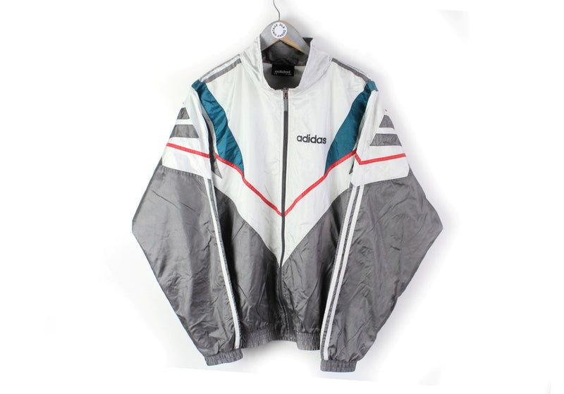 Vintage Adidas Track Jacket XLarge  white gray 90s sport jacket