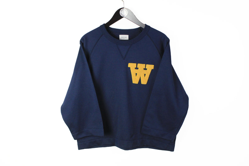 Wood Wood Sweatshirt Women's Large blue yellow bog logo 3/4 sleeve authentic streetwear jumper