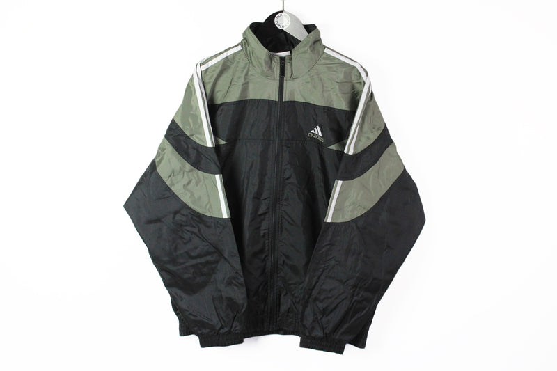 Vintage Adidas Track Jacket XXLarge black green 90s classic sport windbreaker