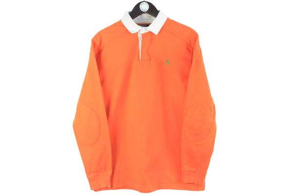 Vintage Ralph Lauren Rugby Shirt Large orange bright collared retro style long sleeve t-shirt polo