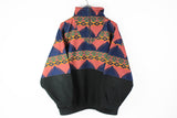 Vintage Fleece Half Zip Large / XLarge black multicolor red 90s sport ski sweater