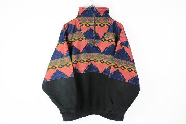 Vintage Fleece Half Zip Large / XLarge black multicolor red 90s sport ski sweater