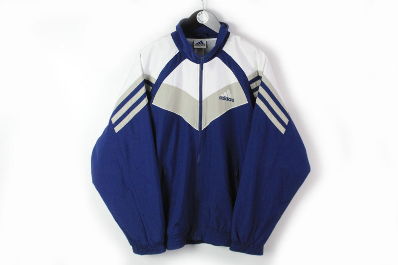 Vintage Adidas Track Jacket Large blue 90s classic full zip sport windbreaker