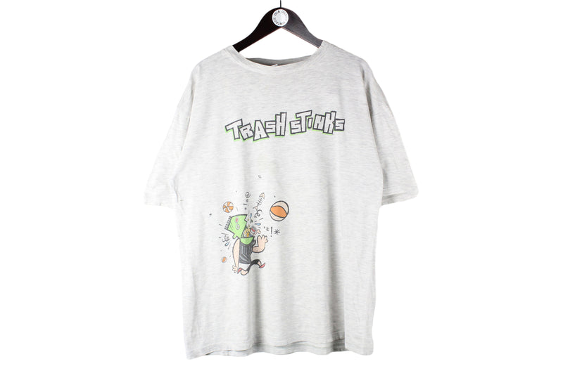 Vintage Nike "Trash Stinks" T-Shirt Large Play the Ball basketball 90s retro streetball style oversize shirt