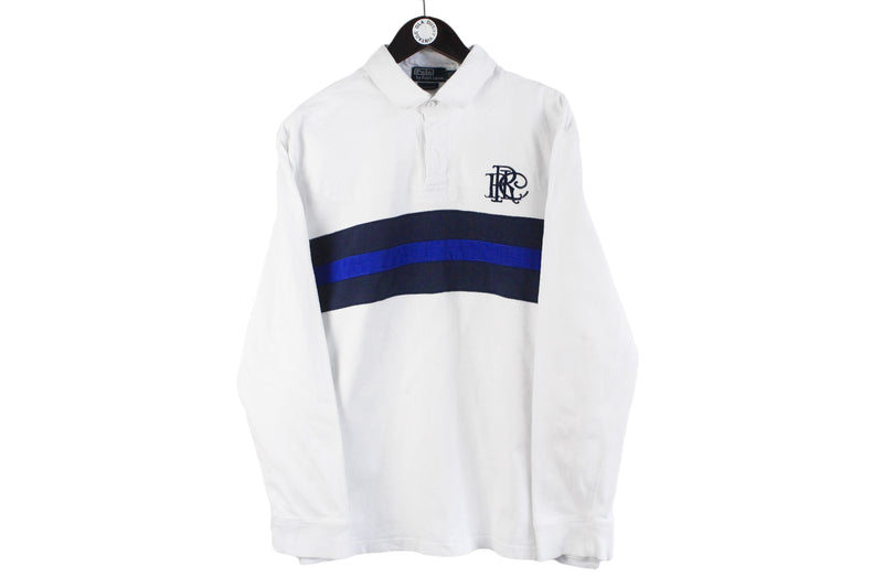 Vintage Ralph Lauren Rugby Shirt XXLarge white 90s Polo big logo PRC long sleeve t-shirt collared jumper USA brand