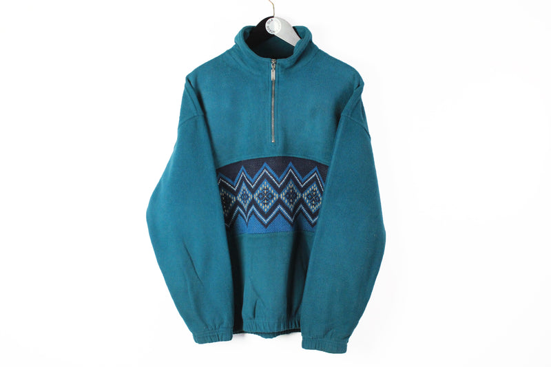 Vintage Fleece 1/4 Zip Large blue 90s winter ski sweater