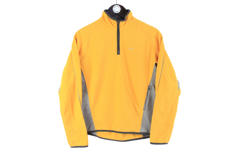 Vintage Nike Fleece 1/4 Zip Women’s Medium yellow small logo 90s retro classic outdoor sweater