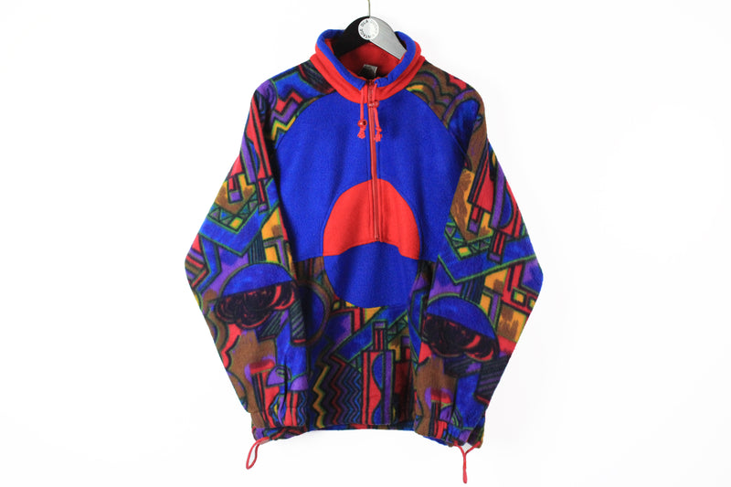 Vintage Fleece Half Zip Medium abstract crazy pattern 90s 80s sport ski winter cozy sweater